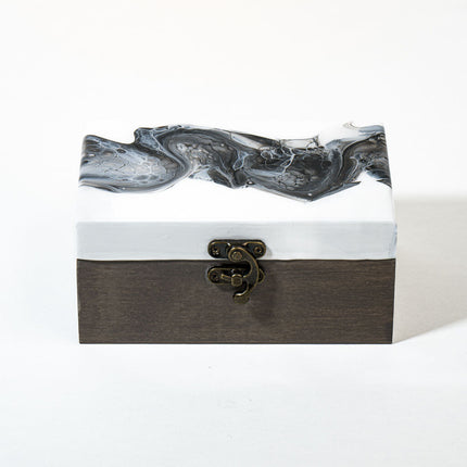 Small Keepsake Wood Box - Black white paint Grey stained wood
