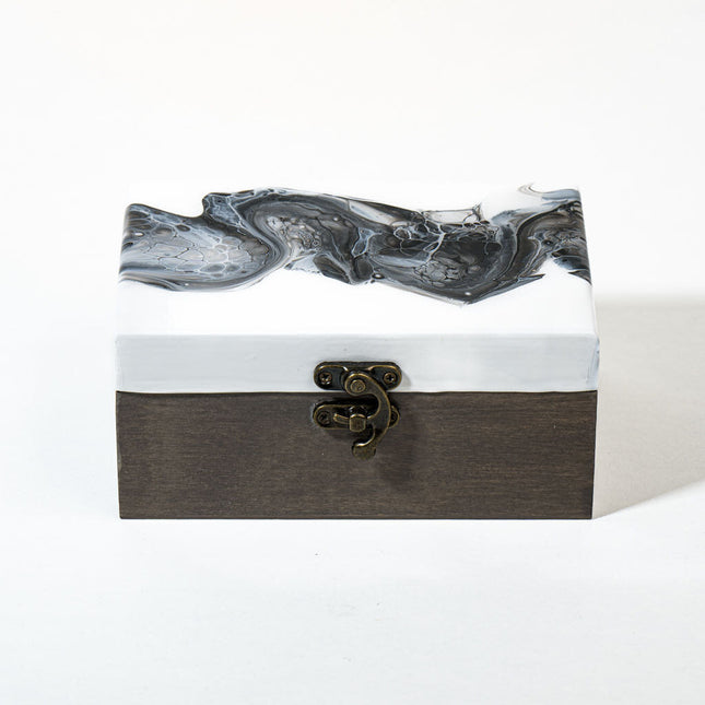 Small Keepsake Wood Box - Black white paint Grey stained wood