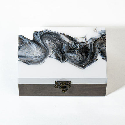 Small Keepsake Wood Box - Black white paint Grey stained wood