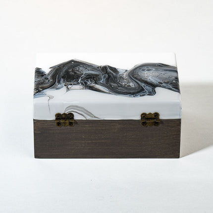 Small Keepsake Wood Box - Black white paint Grey stained wood