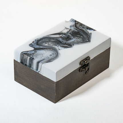 Small Keepsake Wood Box - Black white paint Grey stained wood