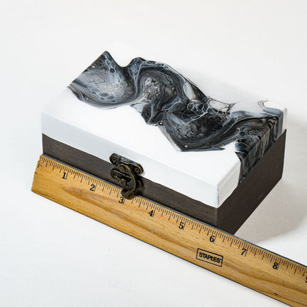 Small Keepsake Wood Box - Black white paint Grey stained wood
