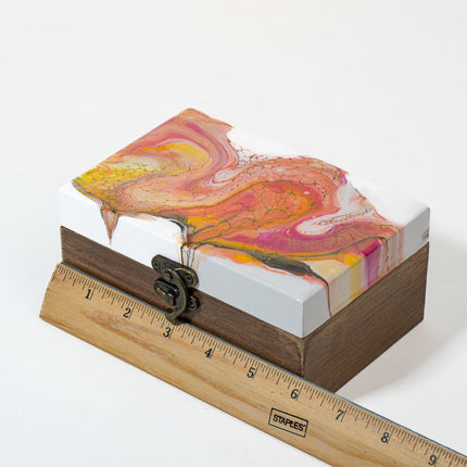 Small Keepsake Wood Box - White, orange, yellow Early american stain