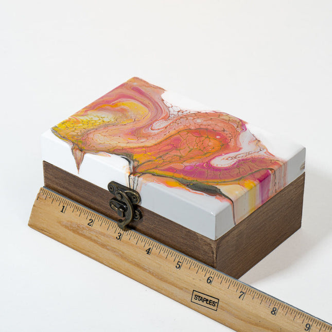 Small Keepsake Wood Box - White, orange, yellow Early american stain