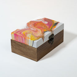 Small Keepsake Wood Box - White, orange, yellow Early american stain - view 4