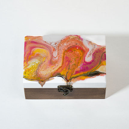 Small Keepsake Wood Box - White, orange, yellow Early american stain