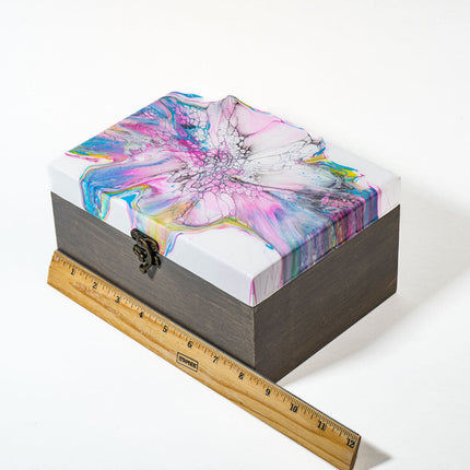 Large Keepsake Chest - White, pink, blue, black, yellow with grey stain