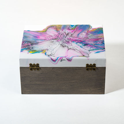 Large Keepsake Chest - White, pink, blue, black, yellow with grey stain