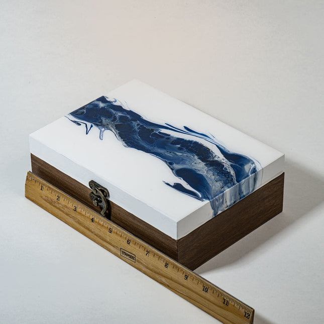 Medium Low-Profile Wood Box - White, Blue with early American stain
