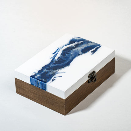 Medium Low-Profile Wood Box - White, Blue with early American stain