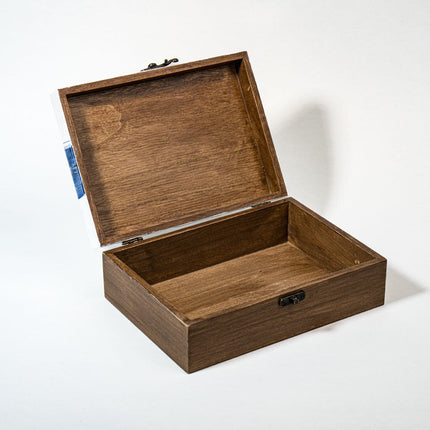 Medium Low-Profile Wood Box - White, Blue with early American stain