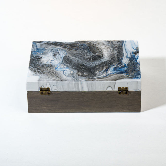 Medium Low-Profile Wood Box - White, Blue with grey stain