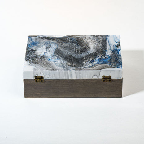 Medium Low-Profile Wood Box - White, Blue with grey stain