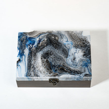 Medium Low-Profile Wood Box - White, Blue with grey stain