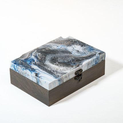 Medium Low-Profile Wood Box - White, Blue with grey stain
