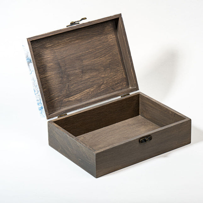 Medium Low-Profile Wood Box - White, Blue with grey stain