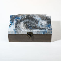 Medium Low-Profile Wood Box - White, Blue with grey stain - view 3