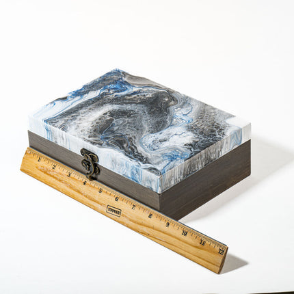 Medium Low-Profile Wood Box - White, Blue with grey stain