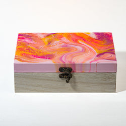 Medium Low-Profile Wood Box - pink, orange, magenta, white stain - view 3