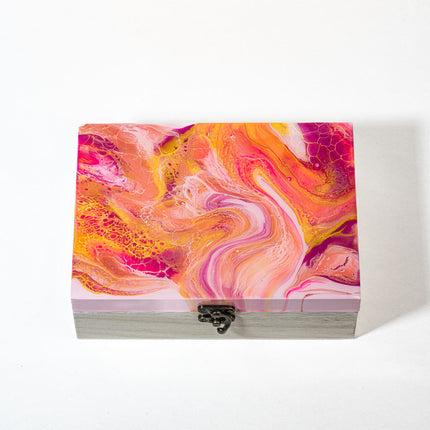 Medium Low-Profile Wood Box - pink, orange, magenta, white stain