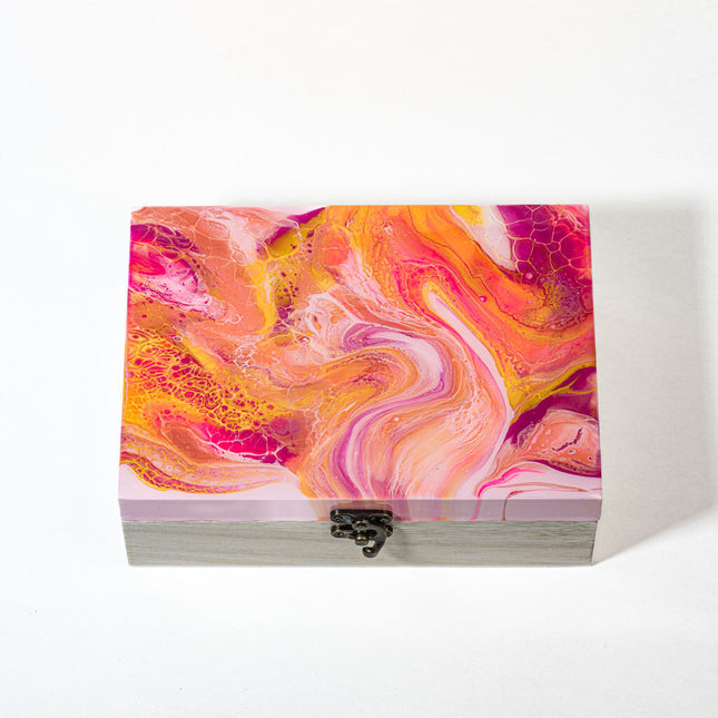Medium Low-Profile Wood Box - pink, orange, magenta, white stain