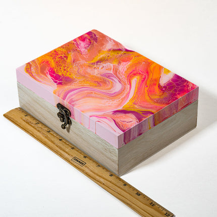 Medium Low-Profile Wood Box - pink, orange, magenta, white stain