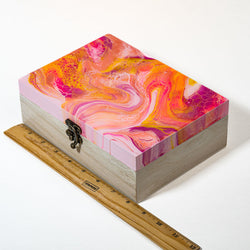 Medium Low-Profile Wood Box - pink, orange, magenta, white stain - view 5