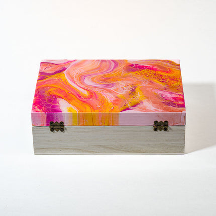Medium Low-Profile Wood Box - pink, orange, magenta, white stain