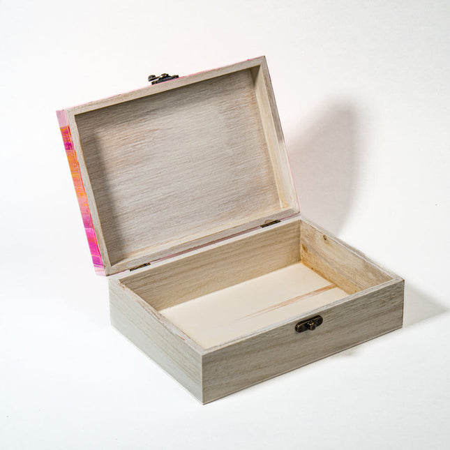Medium Low-Profile Wood Box - pink, orange, magenta, white stain