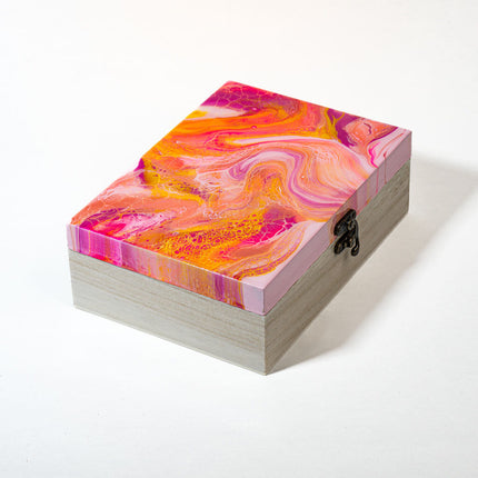 Medium Low-Profile Wood Box - pink, orange, magenta, white stain