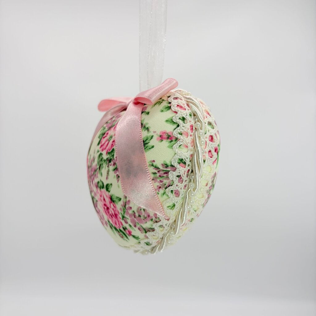 pink Floral heart with bow and pearls