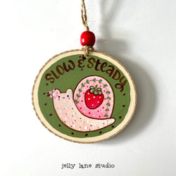 STRAWBERRY SNAIL WOODSLICE ORNAMENT - view 1