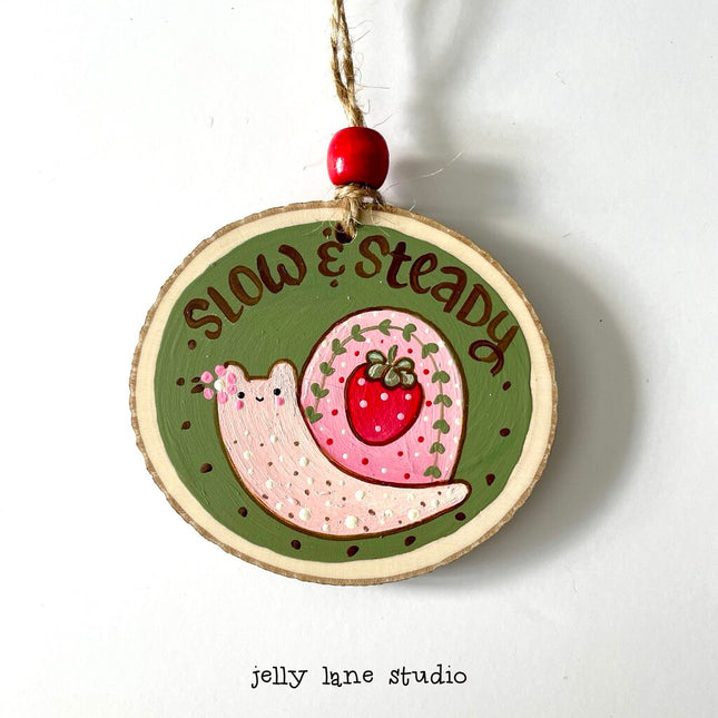 STRAWBERRY SNAIL WOODSLICE ORNAMENT