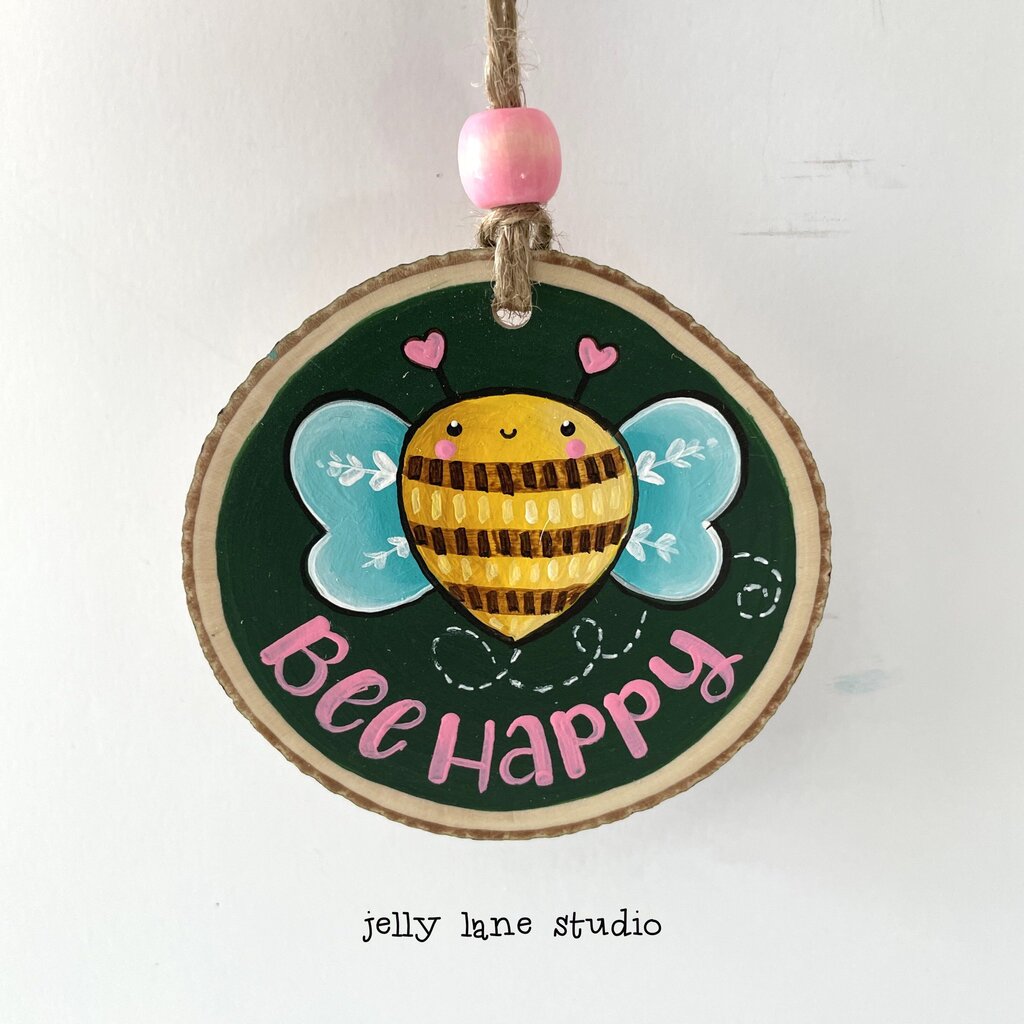 BEE HAPPY WOODSLICE ORNAMENT