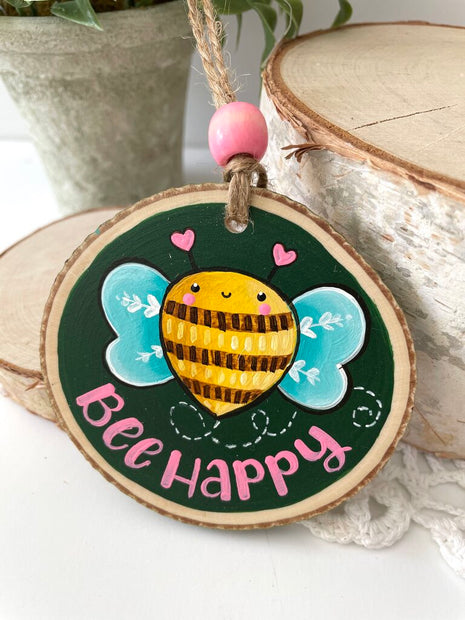 BEE HAPPY WOODSLICE ORNAMENT