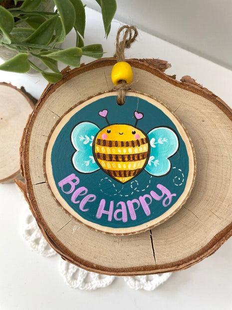 BEE HAPPY WOODSLICE ORNAMENT