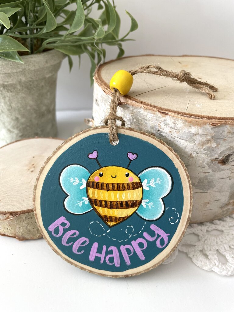 BEE HAPPY WOODSLICE ORNAMENT