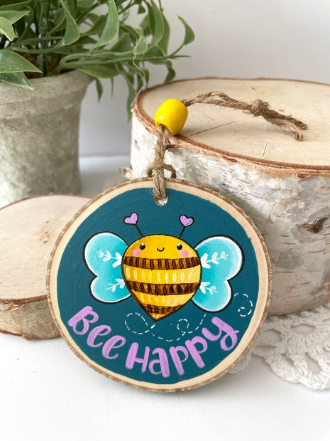BEE HAPPY WOODSLICE ORNAMENT