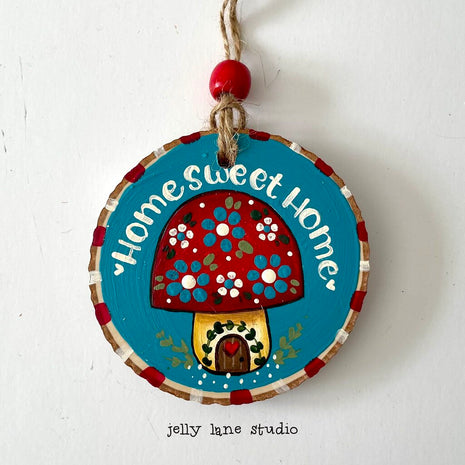 MUSHROOM HOME WOODSLICE ORNAMENT