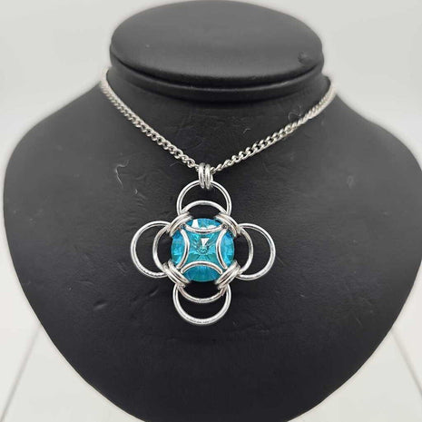 Silver Morning Star 14mm Laguna Blue Crystal, 18 inch stainless steel chain