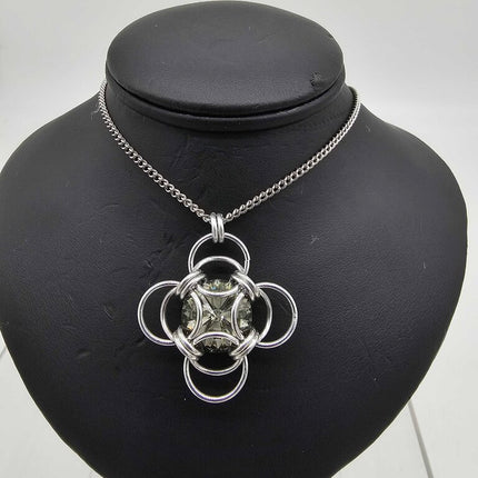 Silver Morning Star 14mm Black Diamond Crystal, 18 inch stainless steel chain