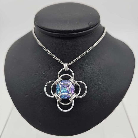 Silver Morning Star 14mm Light Purple Blue Crystal, 18 inch stainless steel chain