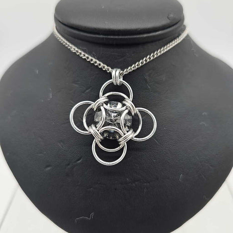 Silver Morning Star 14mm Starry Black Crystal, 18 inch stainless steel chain
