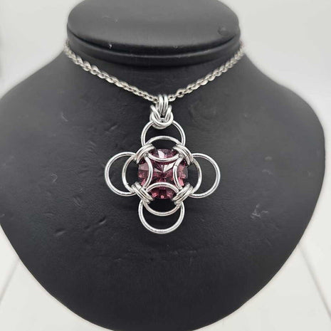 Silver Morning Star 14mm Amethyst Purple Crystal, 18 inch stainless steel chain