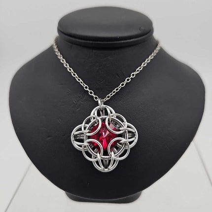 Silver Oriana 14mm Siam Red Crystal, 18 inch stainless steel chain