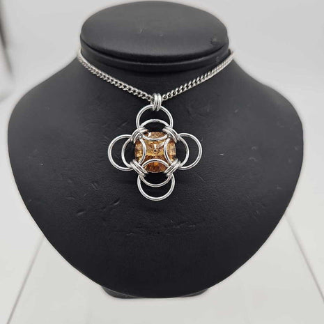 Silver Morning Star 14mm Topaz Crystal, 18 inch stainless steel chain