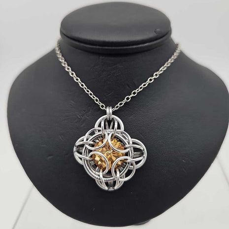 Silver Oriana 14mm Topaz Crystal, 18 inch stainless steel chain