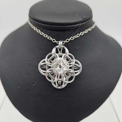 Silver Oriana 14mm White Diamond Crystal, 18 inch stainless steel chain