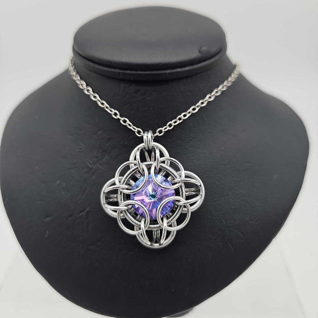 Silver Oriana 14mm Light Purple Blue Crystal, 18 inch stainless steel chain