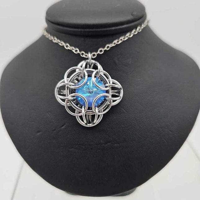 Silver Oriana 14mm Ocean Blue Crystal, 18 inch stainless steel chain